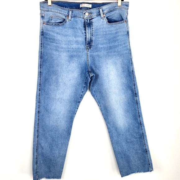 SIGNATURE Levi Strauss Heritage High-Rise Straight Raw Hem Blue Jeans Size 18 - Picture 1 of 11